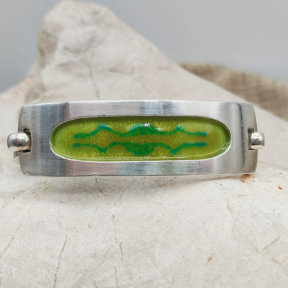 Vintage French bracelet in silver with green enamel - SIK, circa 1970