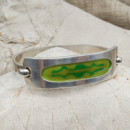 Vintage French bracelet in silver with green enamel - SIK, circa 1970