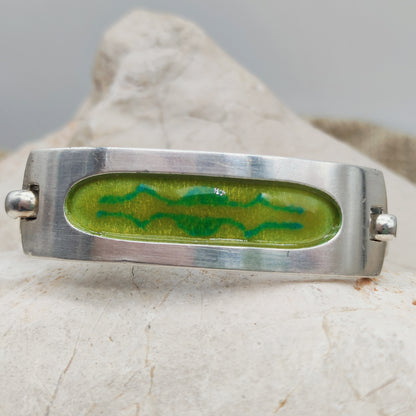 Vintage French bracelet in silver with green enamel - SIK, circa 1970