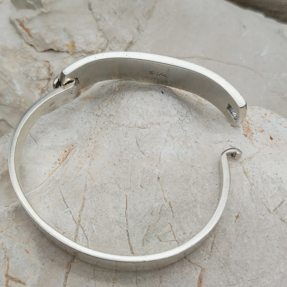 Vintage French bracelet in silver with green enamel - SIK, circa 1970