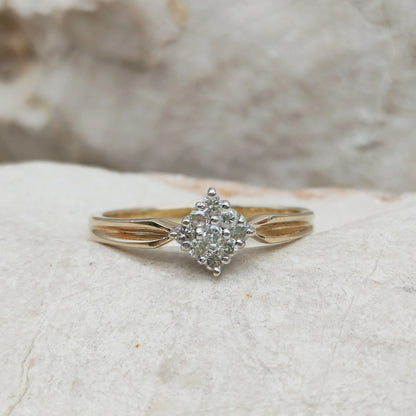 Vintage 9 karaat gouden ring met diamantcluster