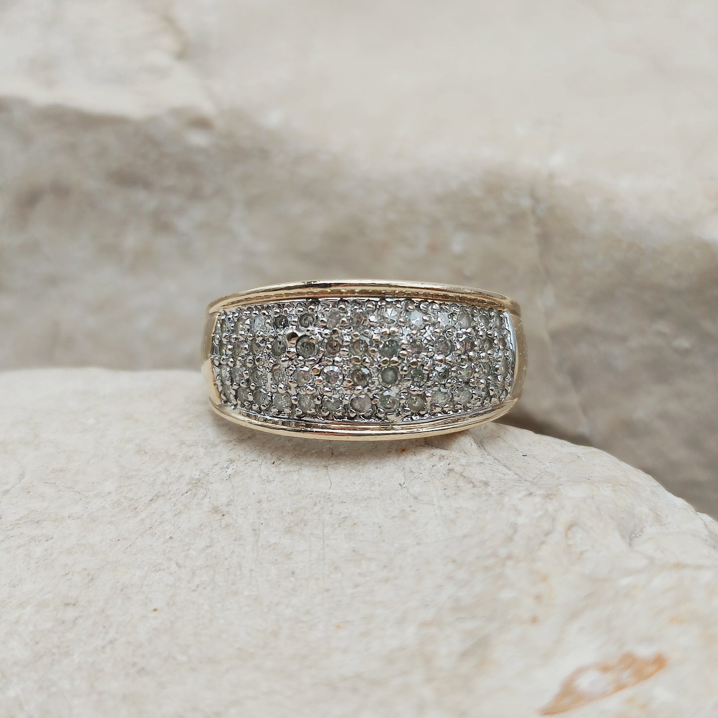 Vintage wide pavé Diamond ring in 9 Carat Gold