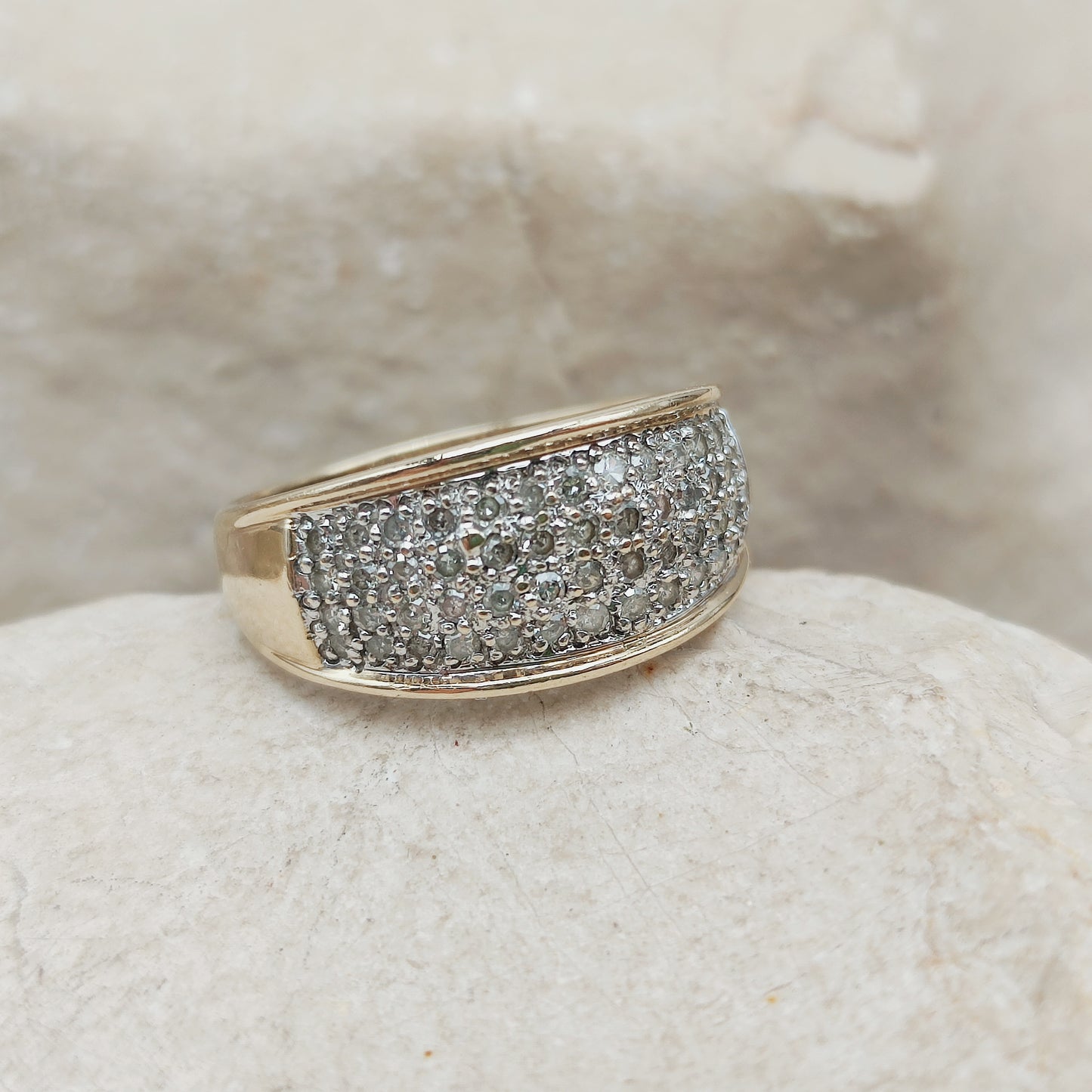 Vintage wide pavé Diamond ring in 9 Carat Gold