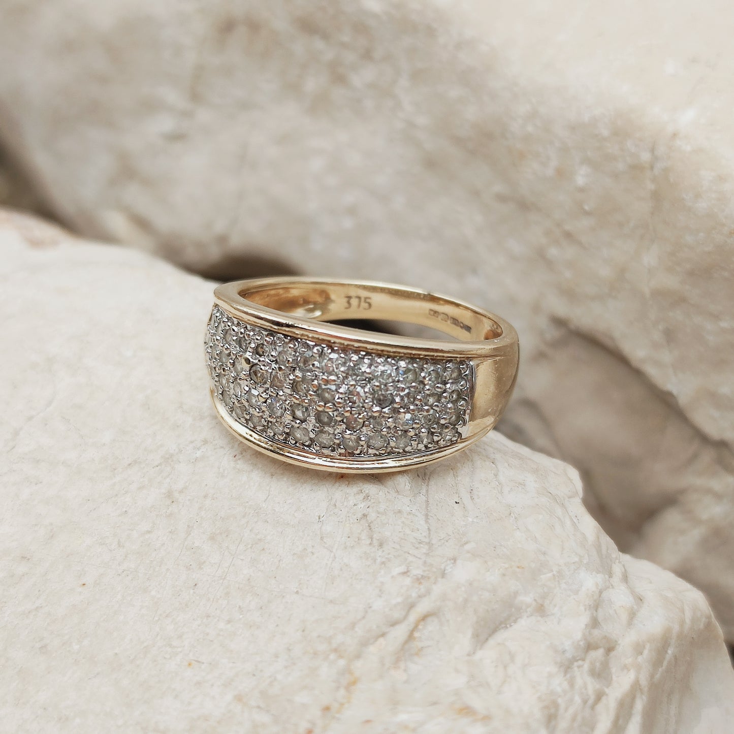 Vintage wide pavé Diamond ring in 9 Carat Gold