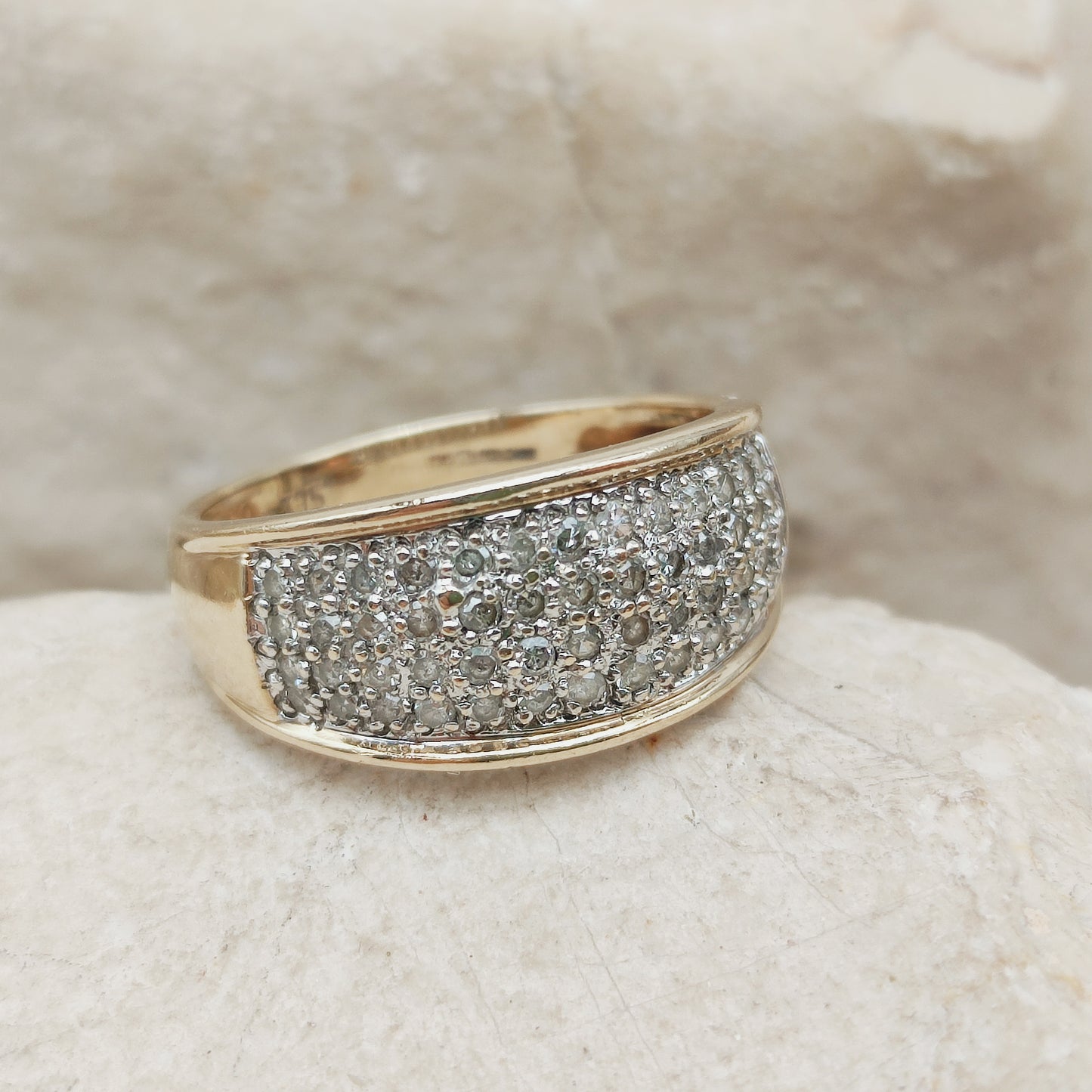 Vintage wide pavé Diamond ring in 9 Carat Gold