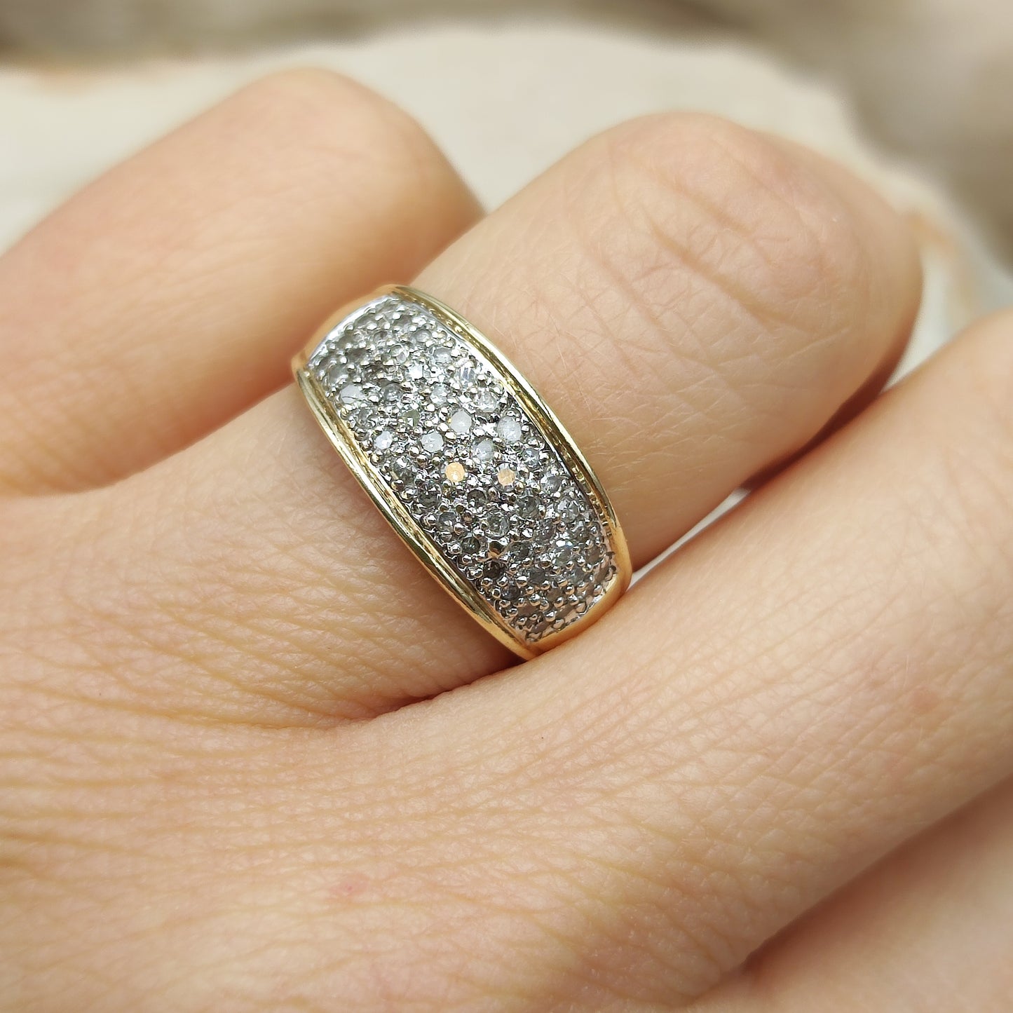Vintage wide pavé Diamond ring in 9 Carat Gold