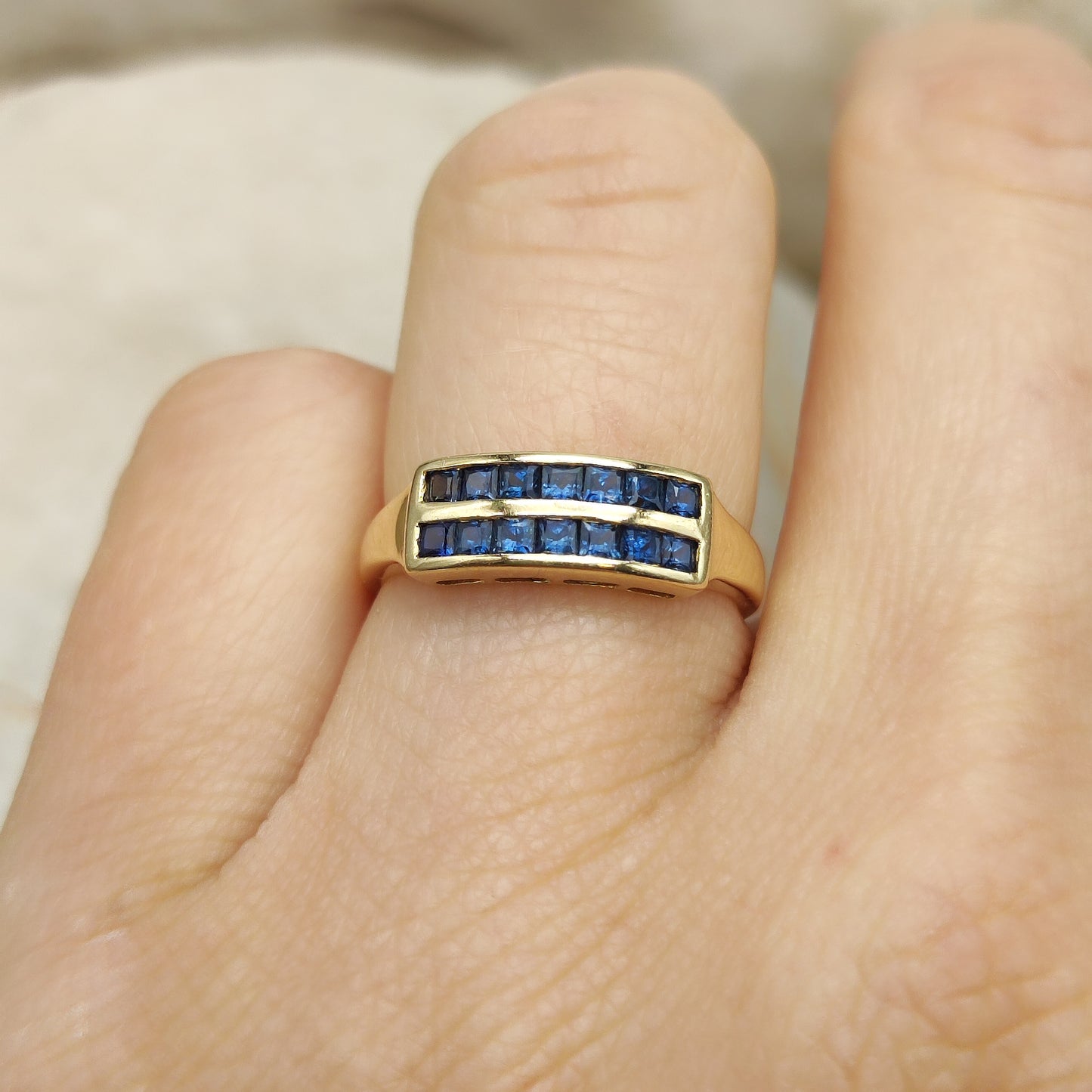 Vintage Carré Sapphire Ring in 18 Carat Gold