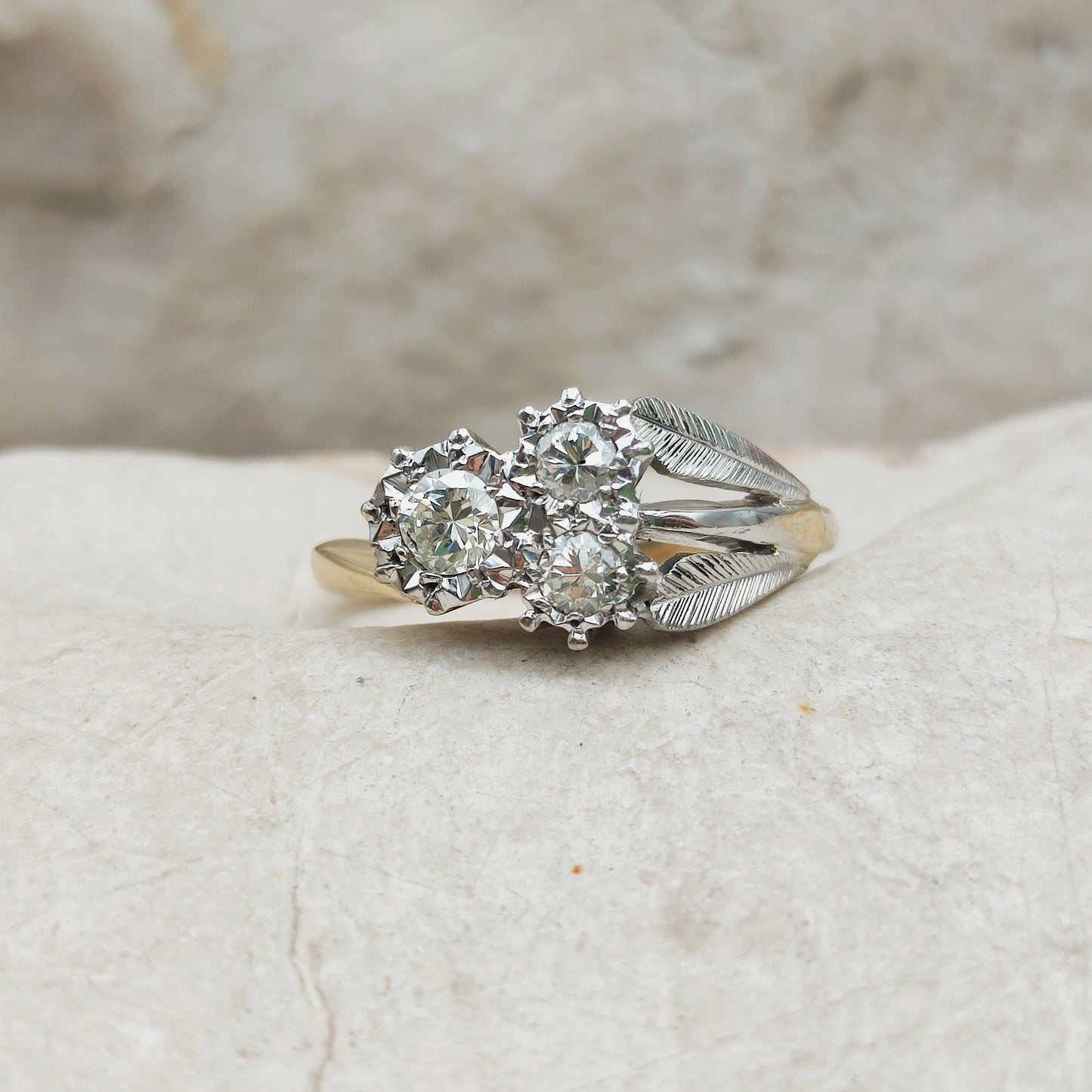 Art Deco Diamond Shamrock ring with Platinum Leaves and 18 Carat Gold