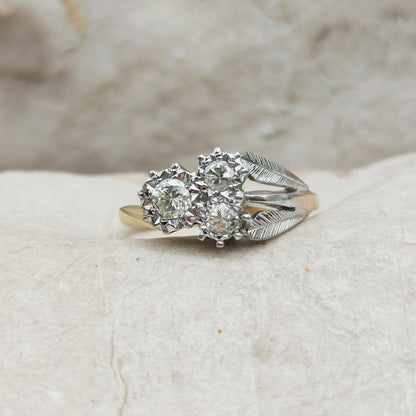 Art Deco Diamond Shamrock ring with Platinum Leaves and 18 Carat Gold