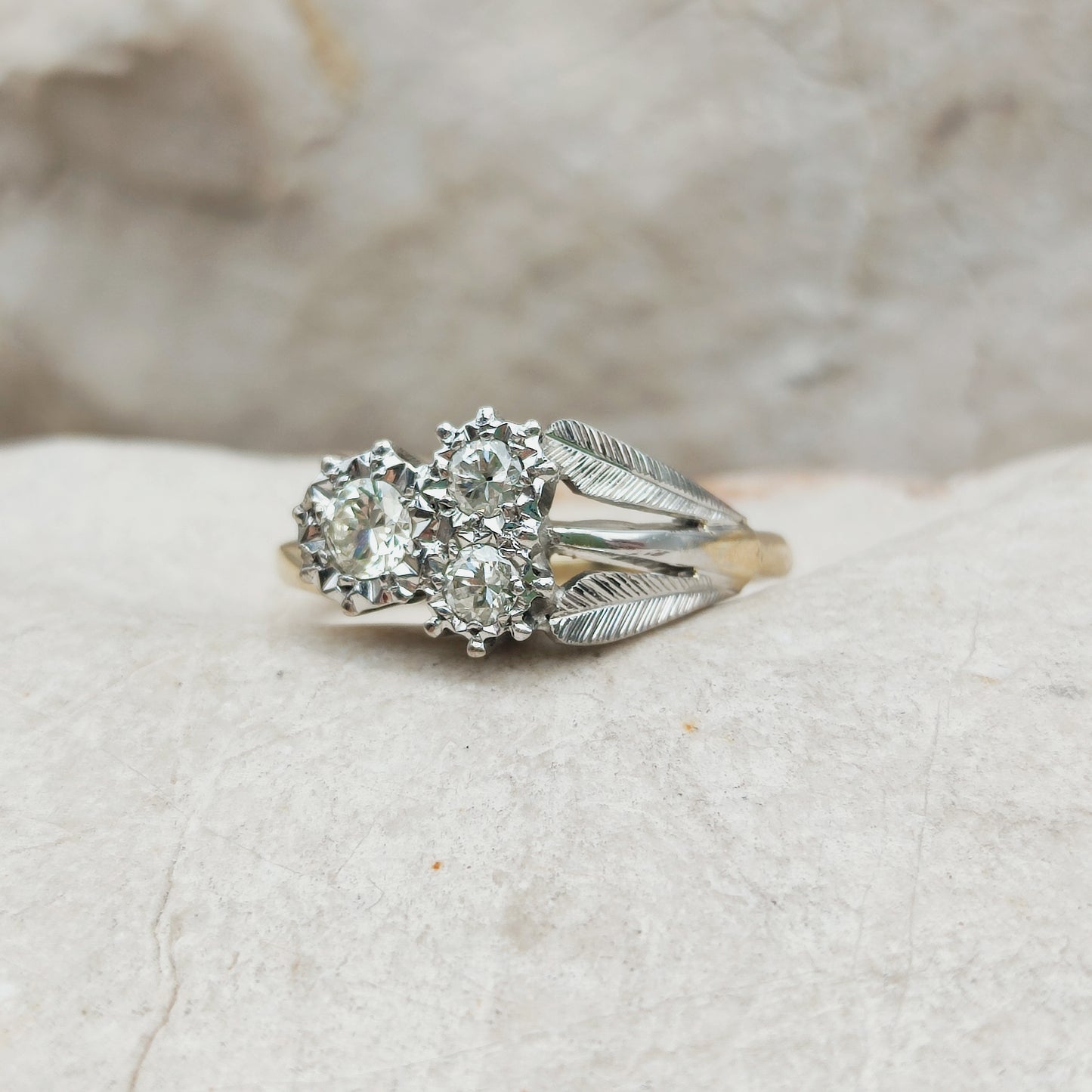Art Deco Diamond Shamrock ring with Platinum Leaves and 18 Carat Gold