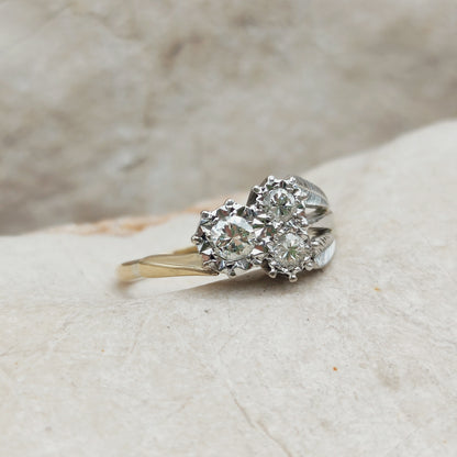 Art Deco Diamond Shamrock ring with Platinum Leaves and 18 Carat Gold