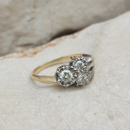 Art Deco Diamond Shamrock ring with Platinum Leaves and 18 Carat Gold