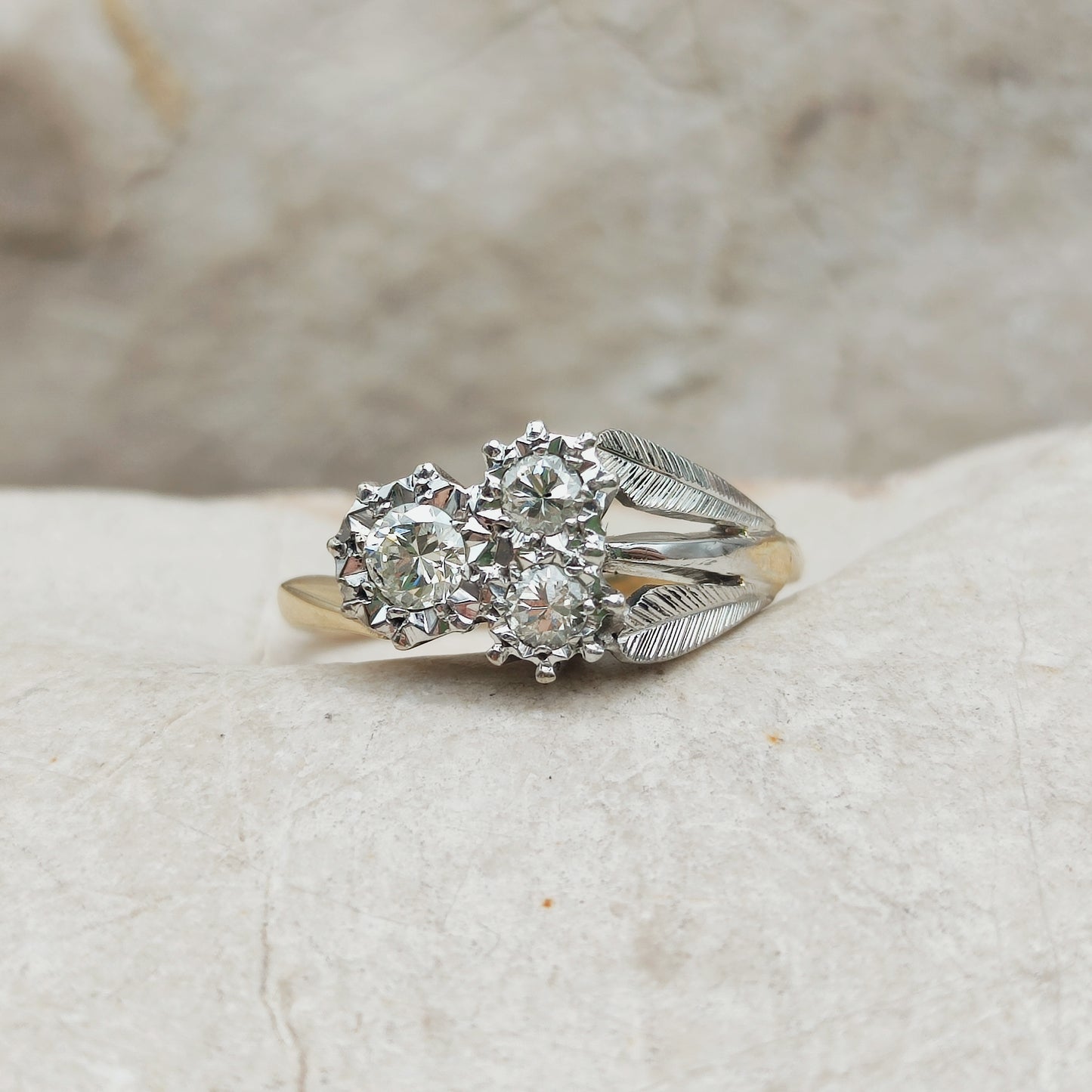 Art Deco Diamond Shamrock ring with Platinum Leaves and 18 Carat Gold