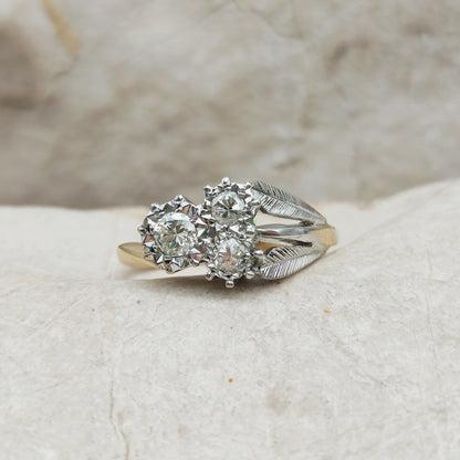 Art Deco Diamond Shamrock ring with Platinum Leaves and 18 Carat Gold
