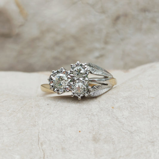 Art Deco Diamond Shamrock ring with Platinum Leafs and 18 Carat Gold