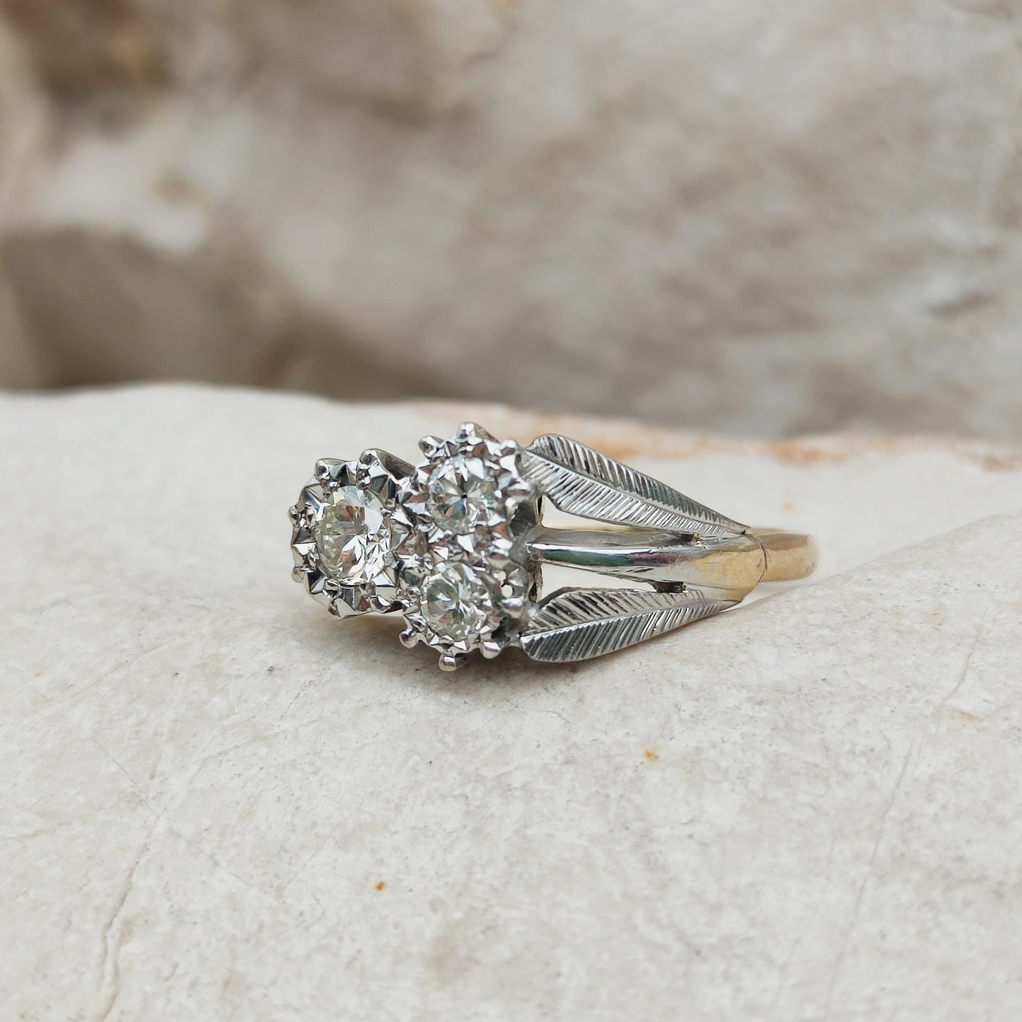 Art Deco Diamond Shamrock ring with Platinum Leaves and 18 Carat Gold