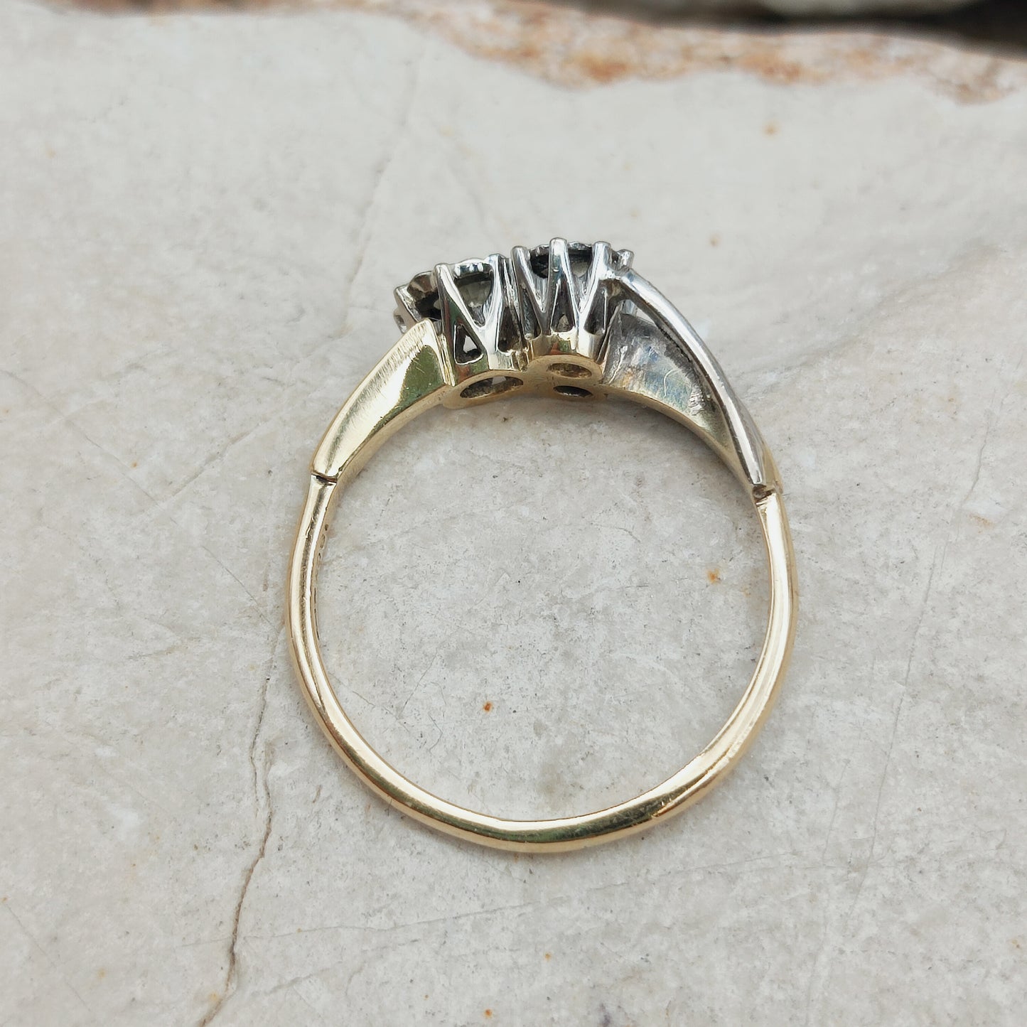 Art Deco Diamond Shamrock ring with Platinum Leaves and 18 Carat Gold