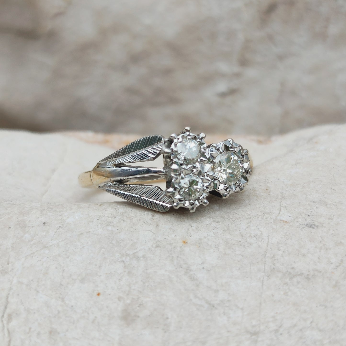 Art Deco Diamond Shamrock ring with Platinum Leaves and 18 Carat Gold