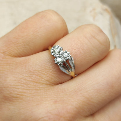 Art Deco Diamond Shamrock ring with Platinum Leaves and 18 Carat Gold