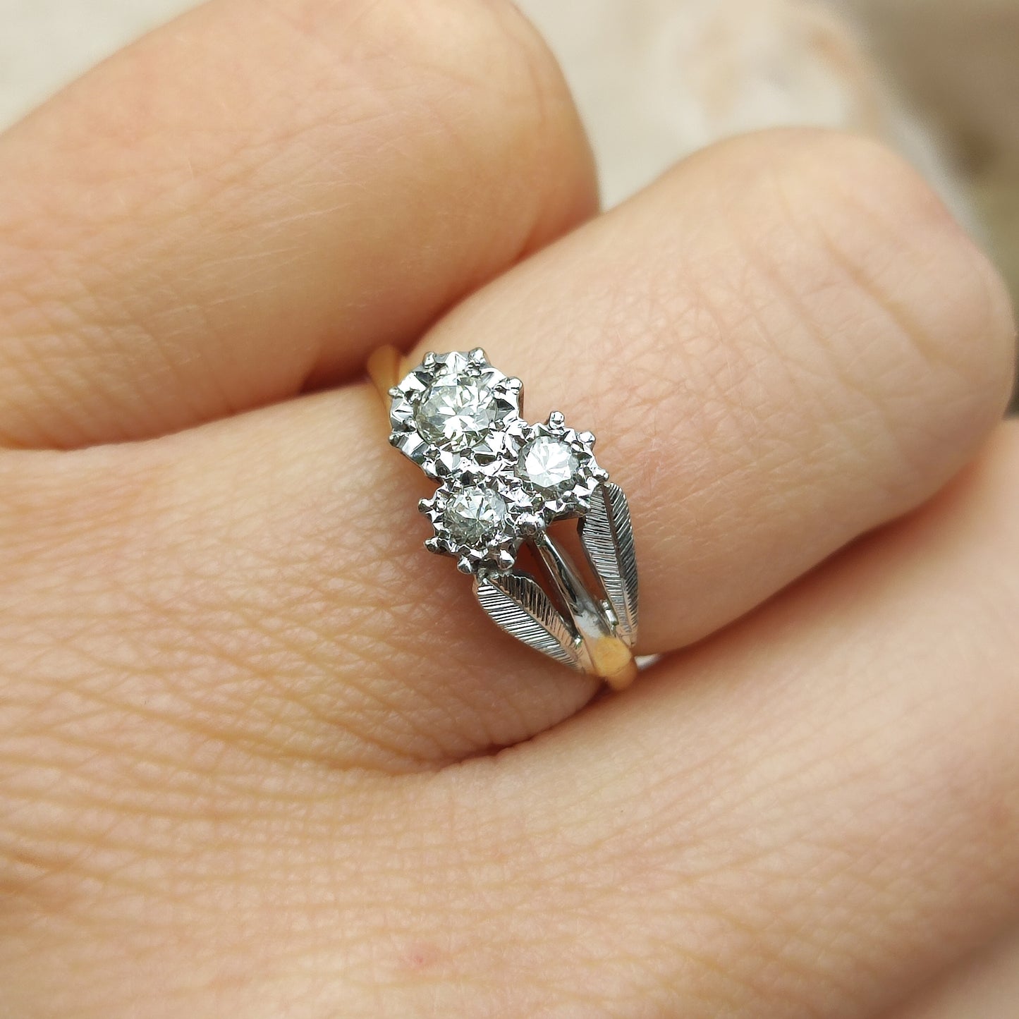 Art Deco Diamond Shamrock ring with Platinum Leaves and 18 Carat Gold