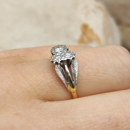 Art Deco Diamond Shamrock ring with Platinum Leaves and 18 Carat Gold