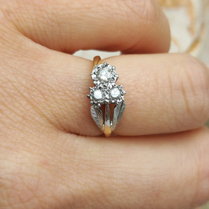 Art Deco Diamond Shamrock ring with Platinum Leaves and 18 Carat Gold