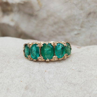 Vintage 5 stone Emerald Ring in 9 Carat Gold