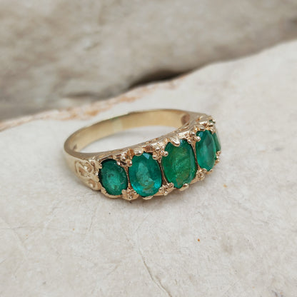 Vintage 5 stone Emerald Ring in 9 Carat Gold