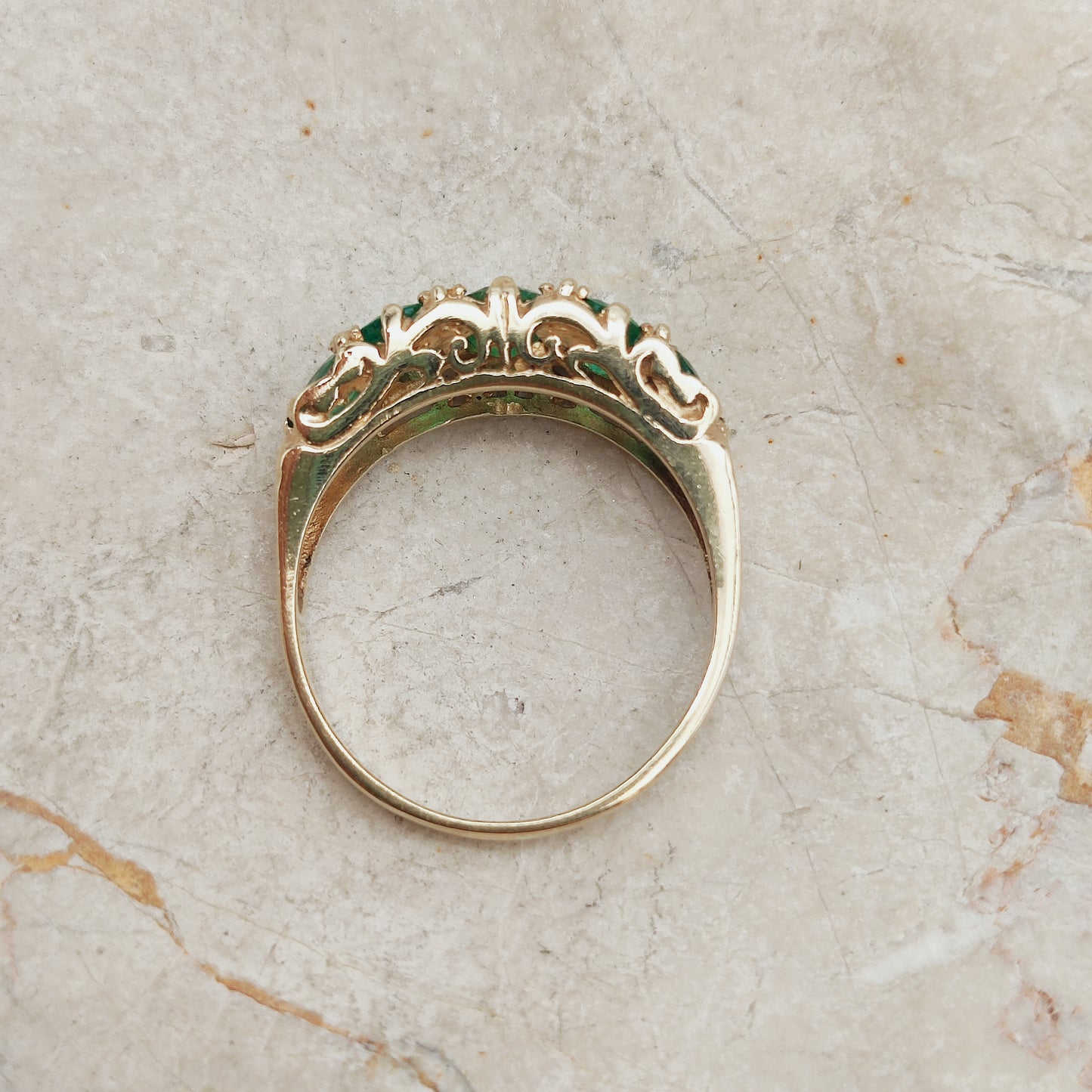 Vintage 5 stone Emerald Ring in 9 Carat Gold