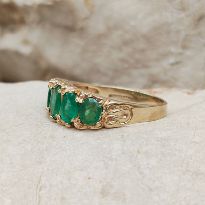 Vintage 5 stone Emerald Ring in 9 Carat Gold
