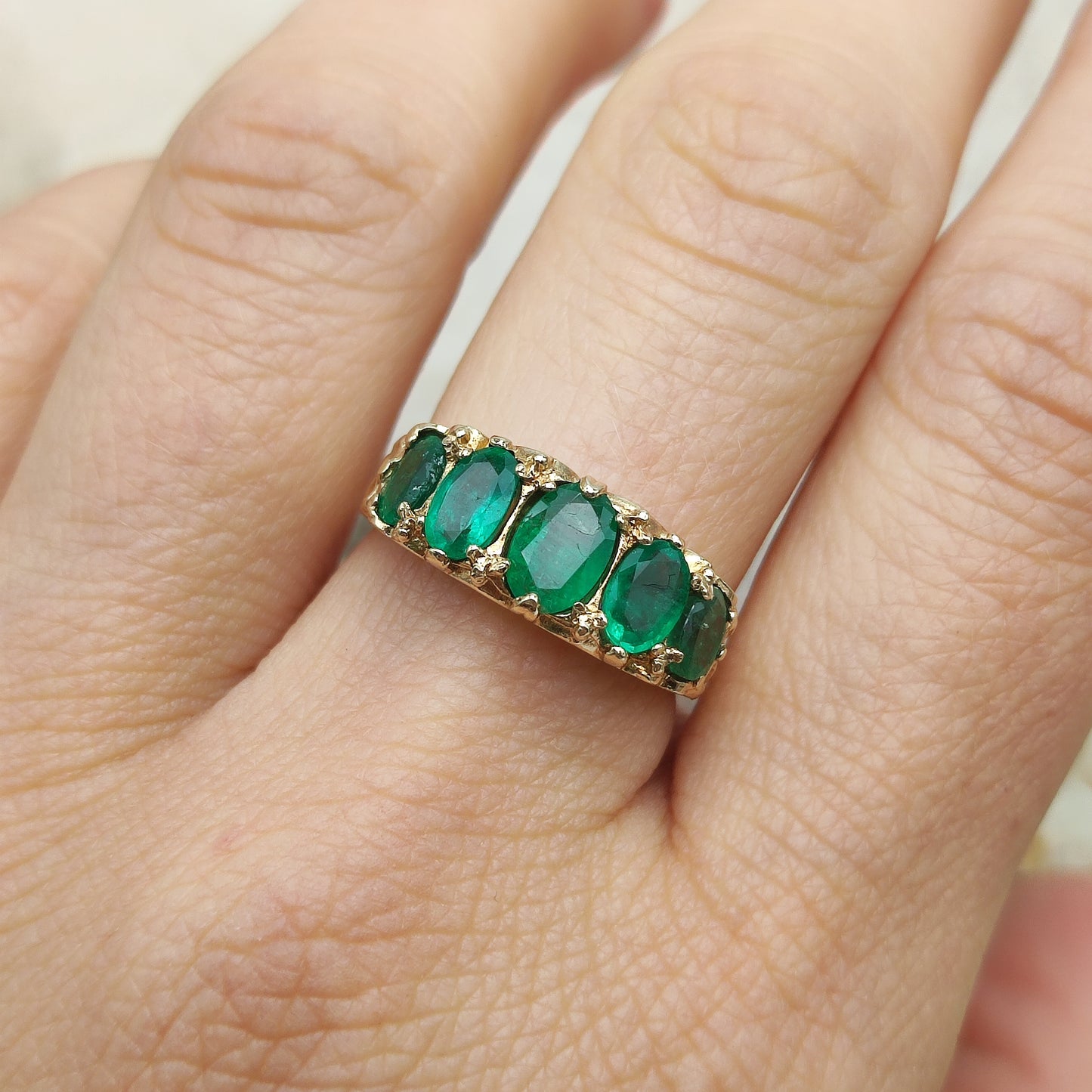 Vintage 5 stone Emerald Ring in 9 Carat Gold