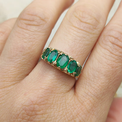 Vintage 5 stone Emerald Ring in 9 Carat Gold