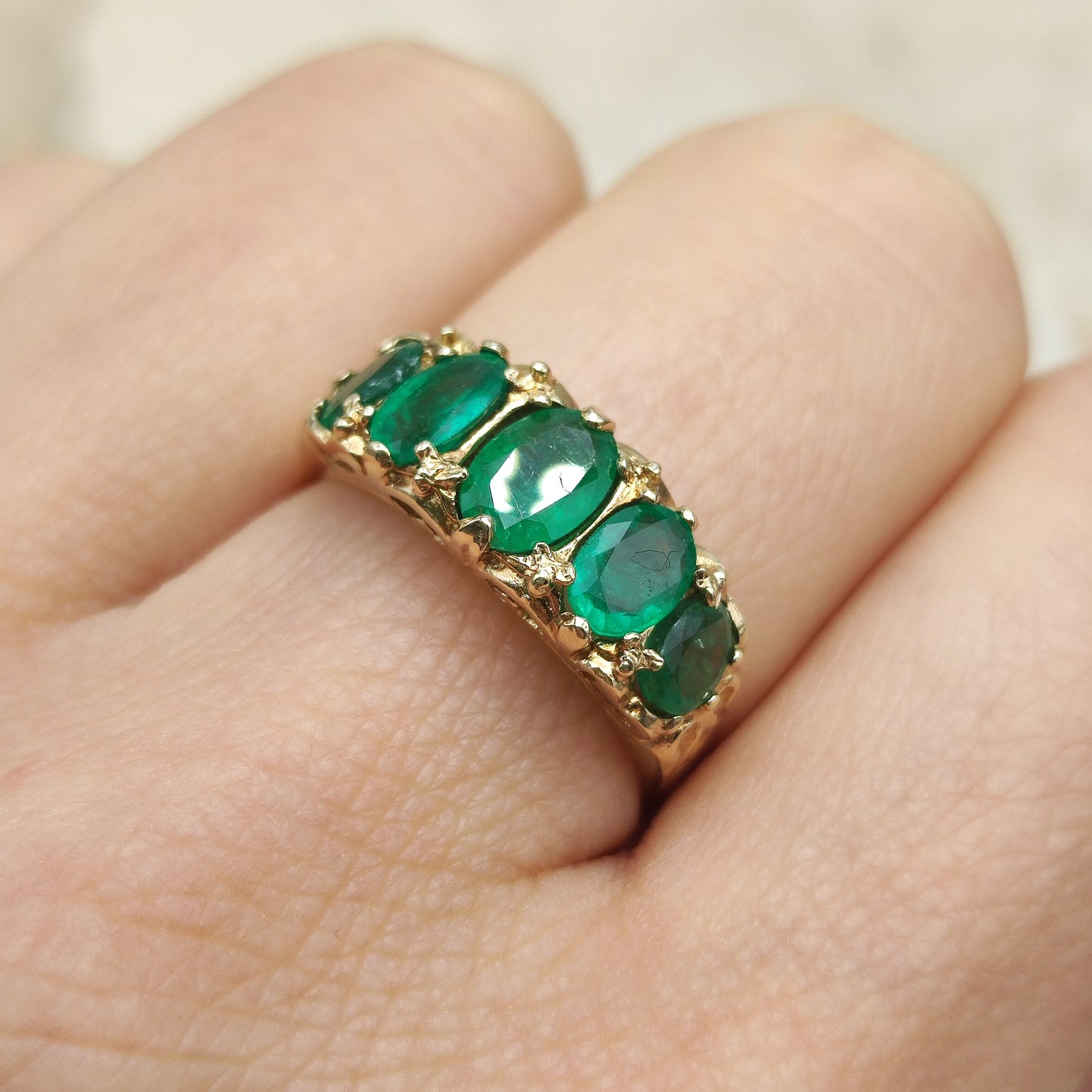 Vintage 5 stone Emerald Ring in 9 Carat Gold