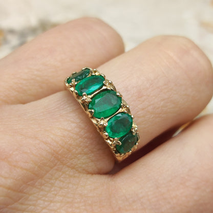 Vintage 5 stone Emerald Ring in 9 Carat Gold