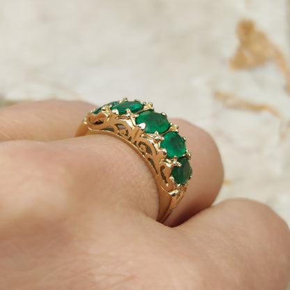 Vintage 5 stone Emerald Ring in 9 Carat Gold