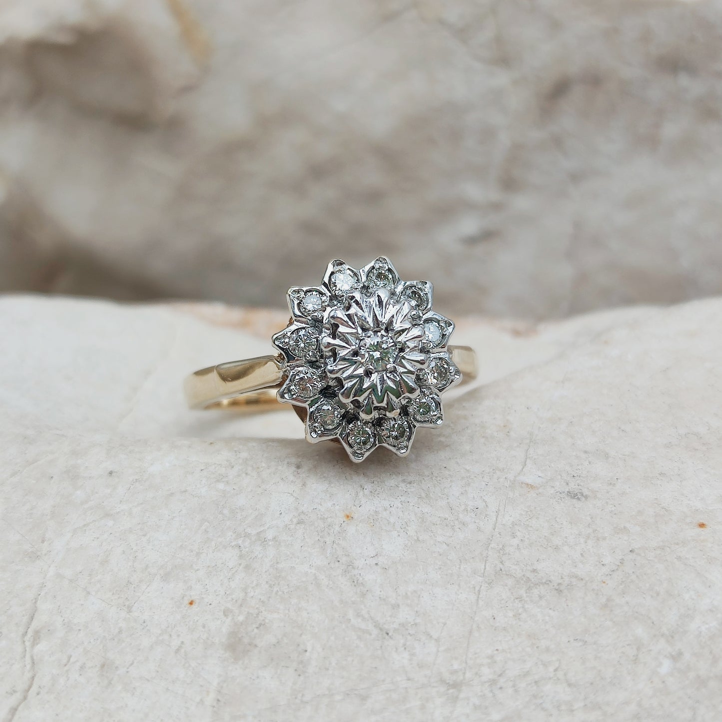 Vintage 9 Carat Gold Diamond Cluster Ring