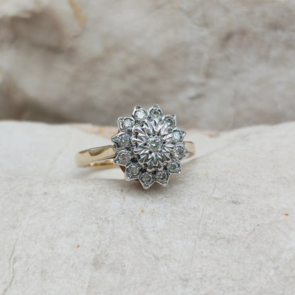 Vintage 9 Carat Gold Diamond Cluster Ring