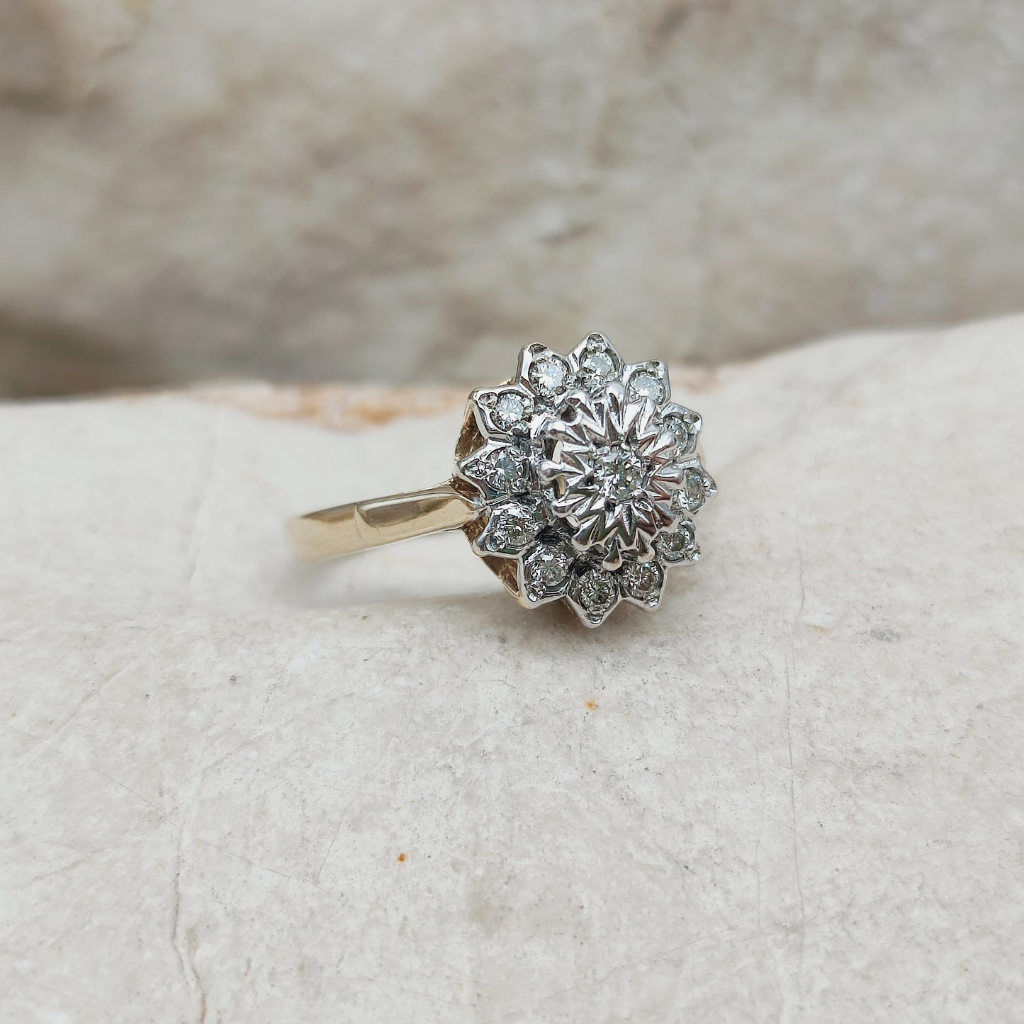Vintage 9 Carat Gold Diamond Cluster Ring