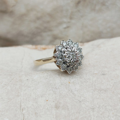Vintage 9 Carat Gold Diamond Cluster Ring