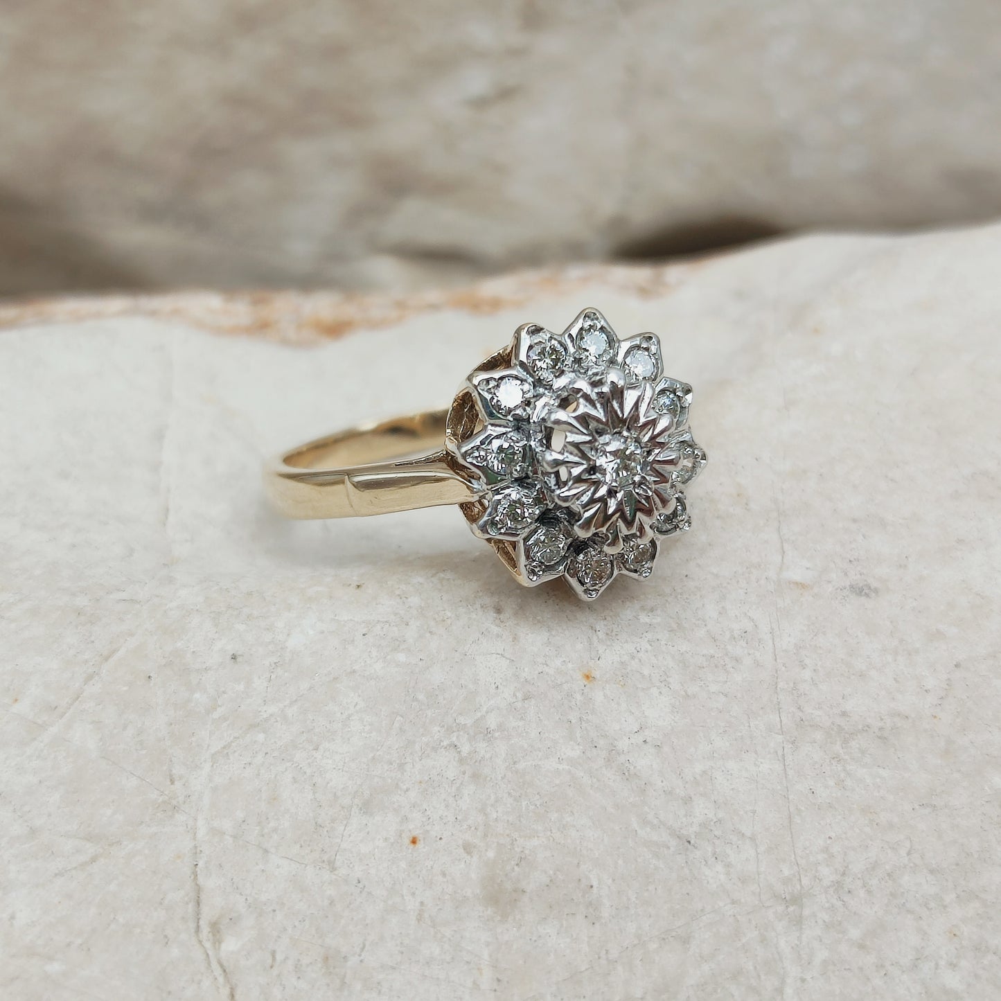 Vintage 9 Carat Gold Diamond Cluster Ring