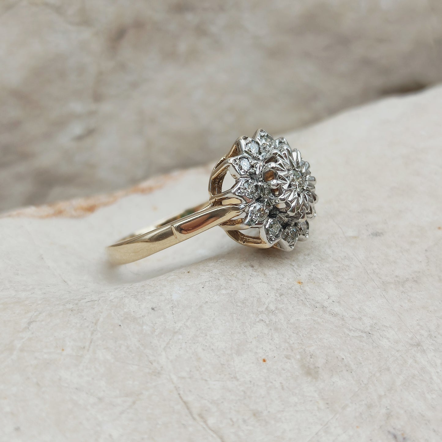 Vintage 9 Carat Gold Diamond Cluster Ring