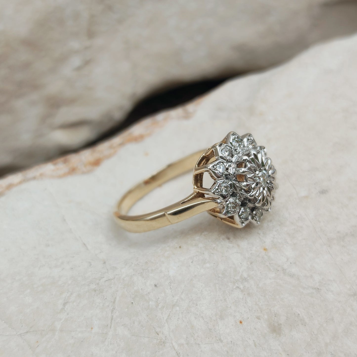 Vintage 9 Carat Gold Diamond Cluster Ring
