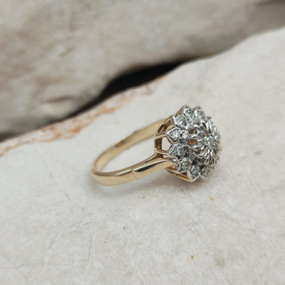 Vintage 9 Carat Gold Diamond Cluster Ring