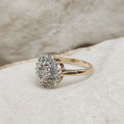 Vintage 9 Carat Gold Diamond Cluster Ring