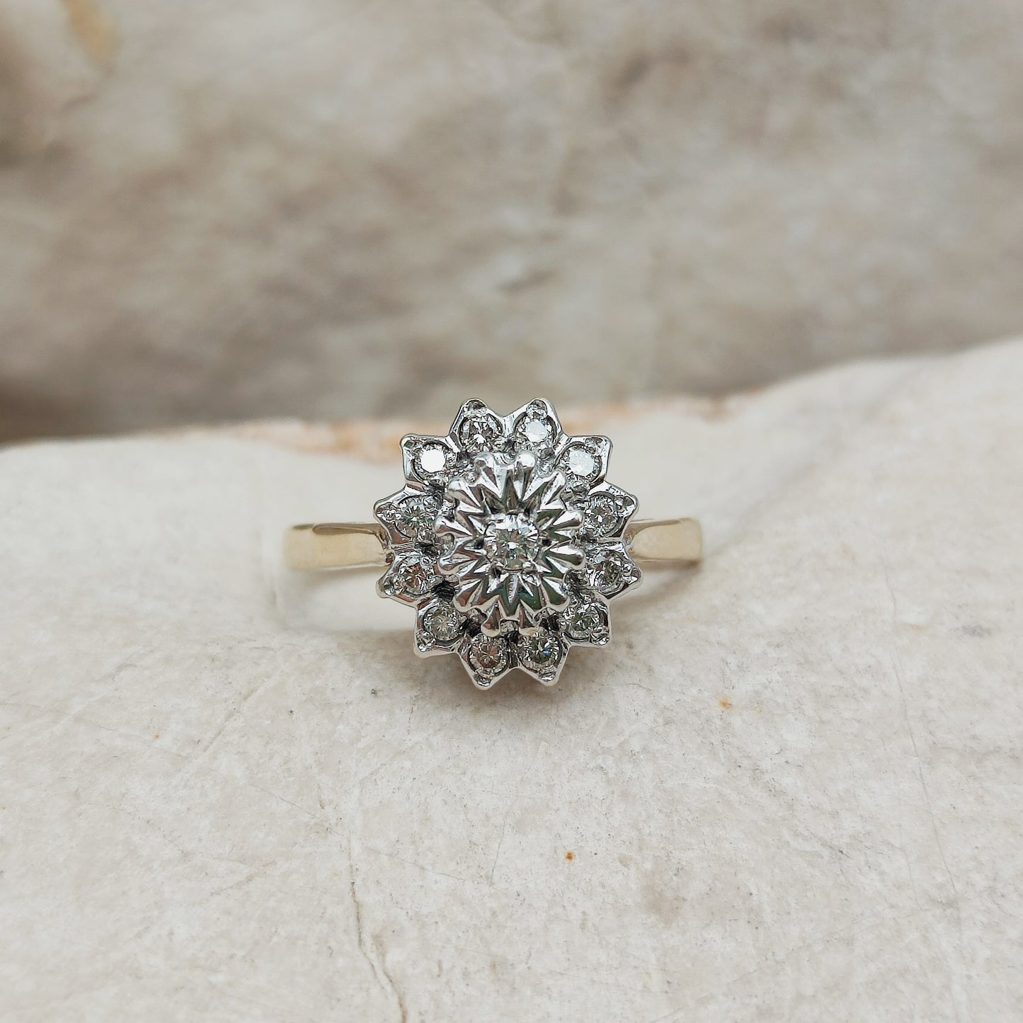 Vintage 9 Carat Gold Diamond Cluster Ring