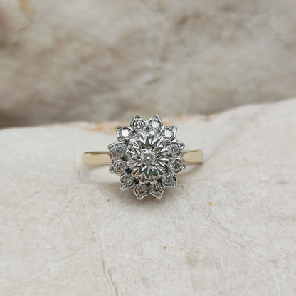 Vintage 9 Carat Gold Diamond Cluster Ring