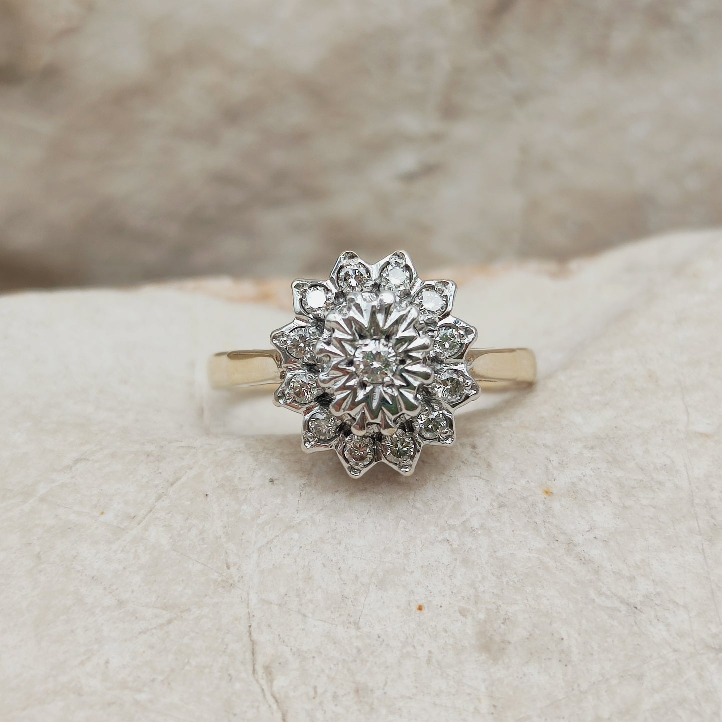 Vintage 9 Carat Gold Diamond Cluster Ring