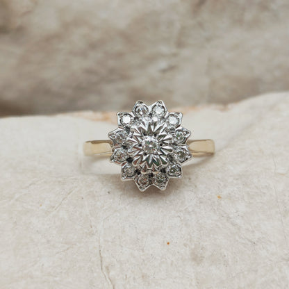 Vintage 9 Carat Gold Diamond Cluster Ring
