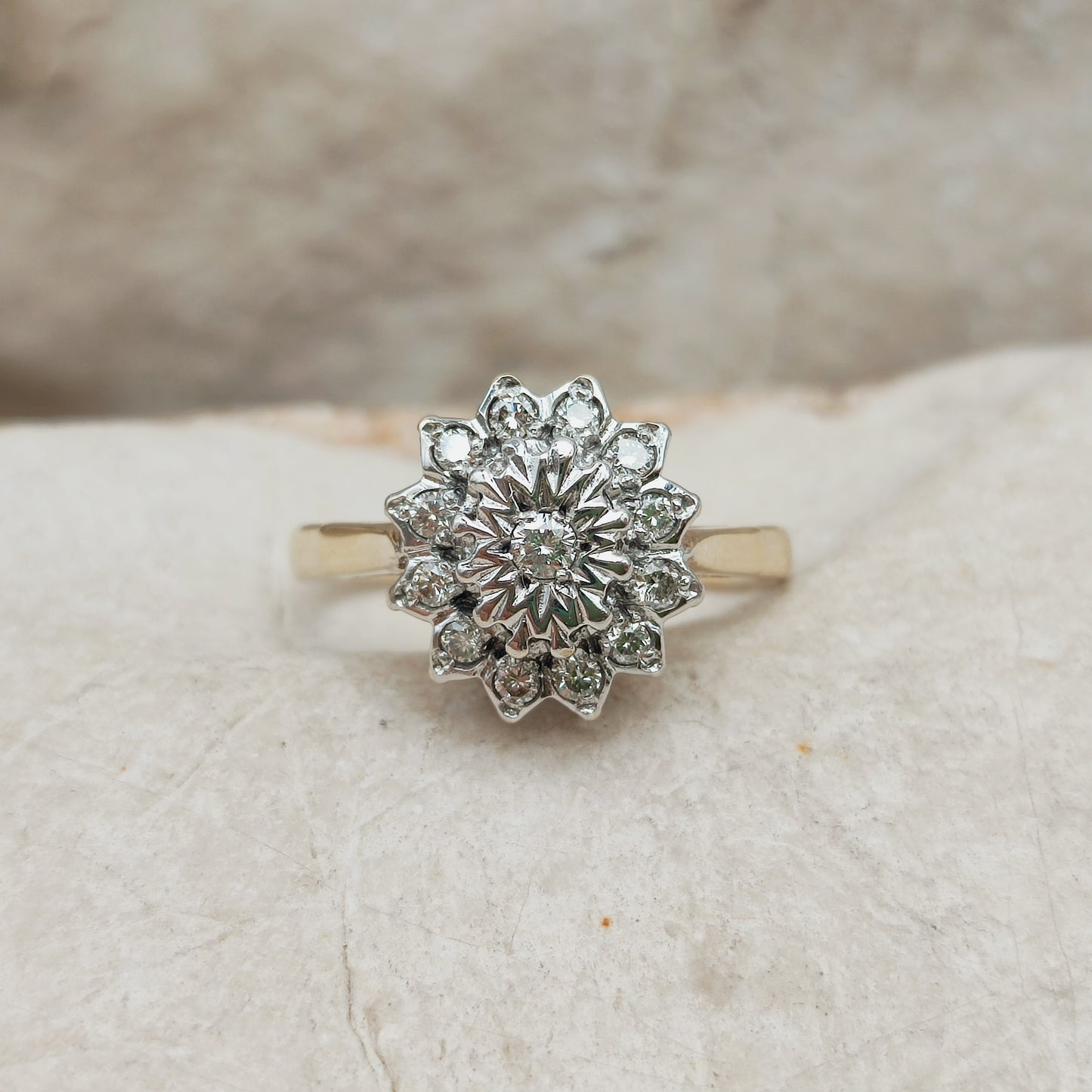 Vintage 9 Carat Gold Diamond Cluster Ring