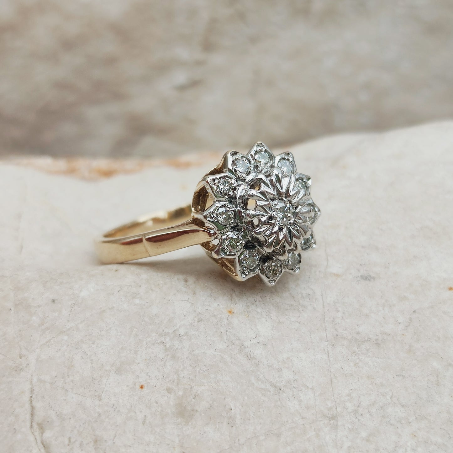 Vintage 9 Carat Gold Diamond Cluster Ring